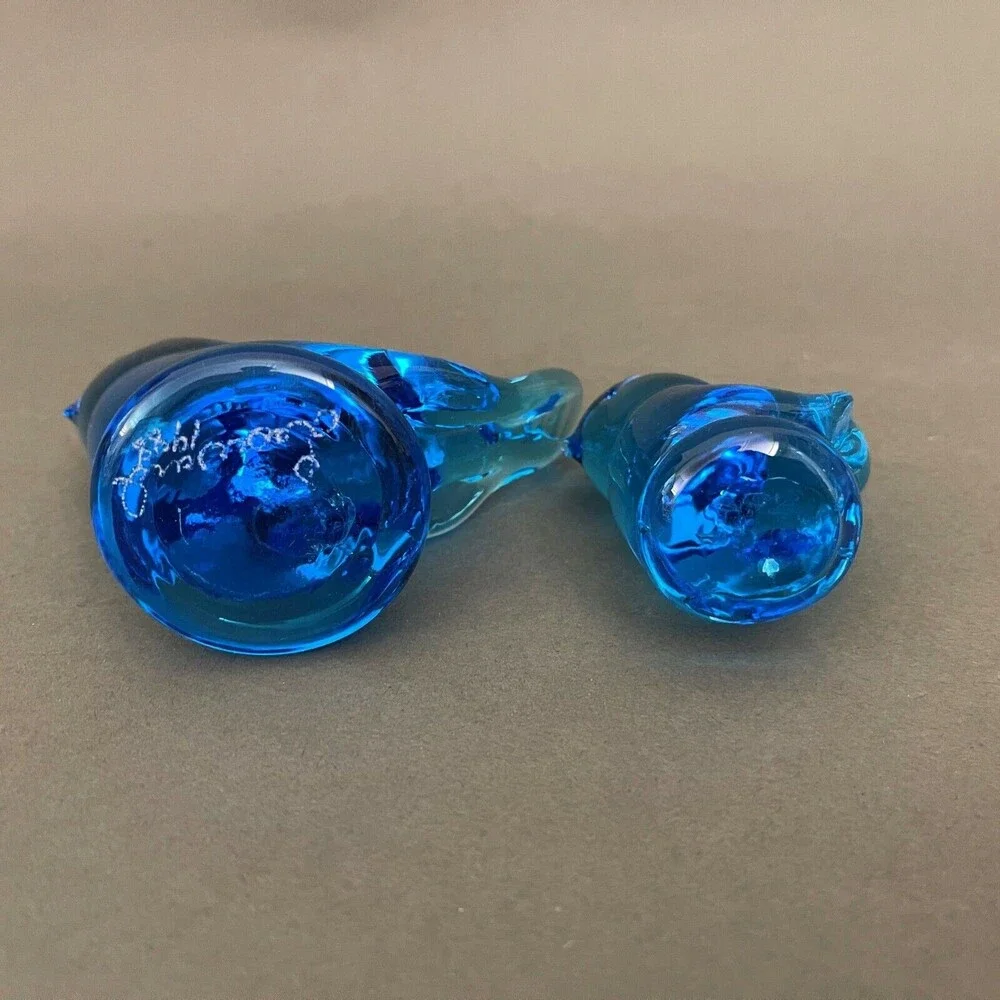 Vintage Leonard Love Birds Blue Glass Signed 1988 Lot‎ of 2
